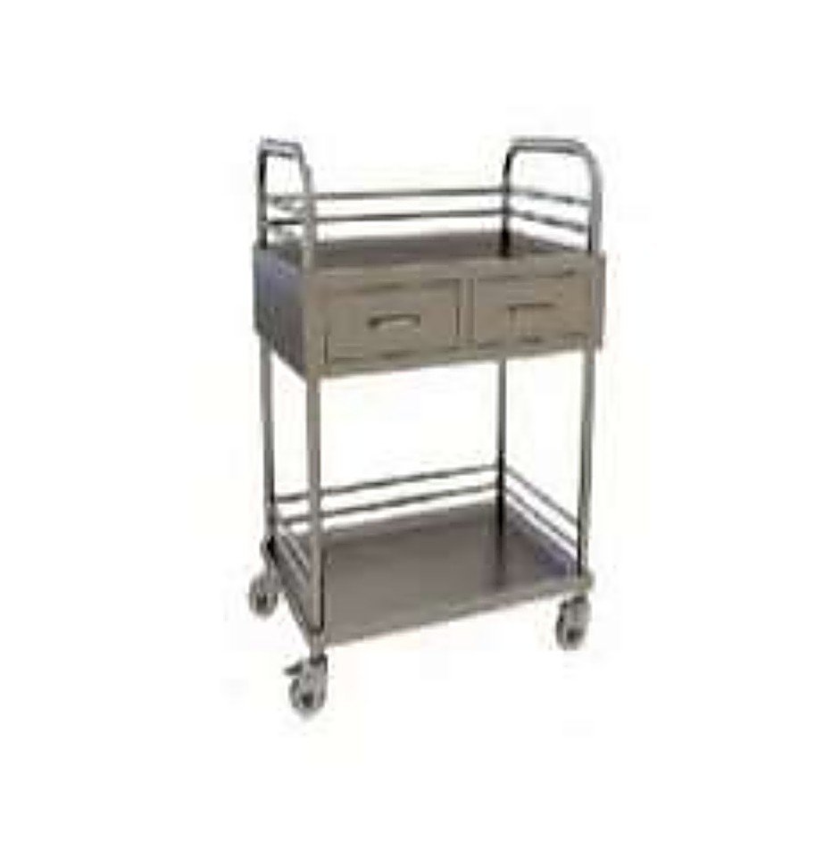 CHARIOT DE SOINS EN INOX À 2 PLATEAUX & 2 TIROIRS